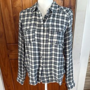 PAIGE Blue and White Plaid Casual Button Down Shirt
